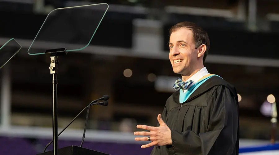 Joe Cossette gives a commencement address to the Minnetonka High School graduating class of 2022.