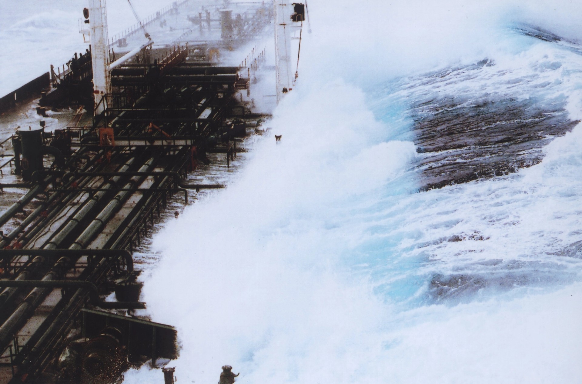 A rogue wave strikes a tanker