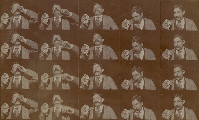 20 frames of film showing a man sneeze