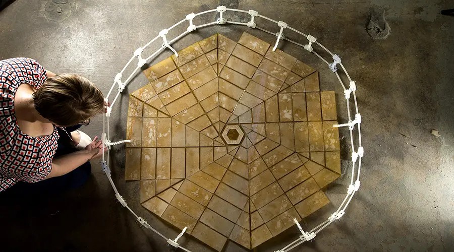 A researcher studies a solar array