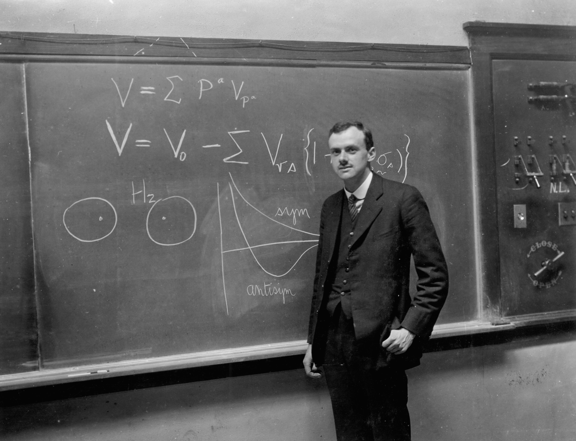  A young Paul Dirac at a blackboard