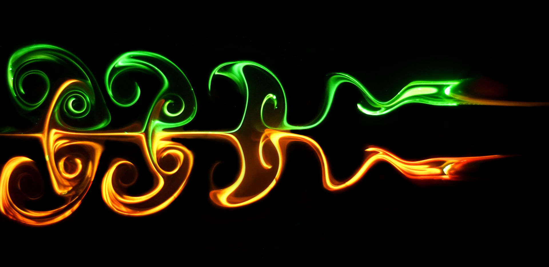 Green and orange fluorescent water flow